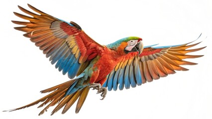 Fototapeta premium A colorful, exotic blue and yellow macaw flying with vibrant feathers
