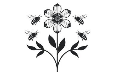 Black bees surrounding a detailed flower insect bloom