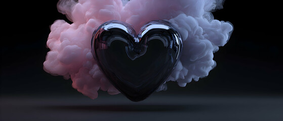 Black heart emerging from colorful smoke symbolizes love's complexity and mystery