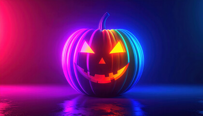Halloween pumpkin. Glowing jack o lantern with vibrant neon colors creates spooky yet playful Halloween atmosphere