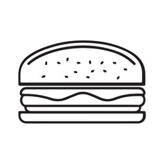 Vector illustration of a burger featuring detailed layers of bun, meat, vegetables, and cheese isolated on a white background