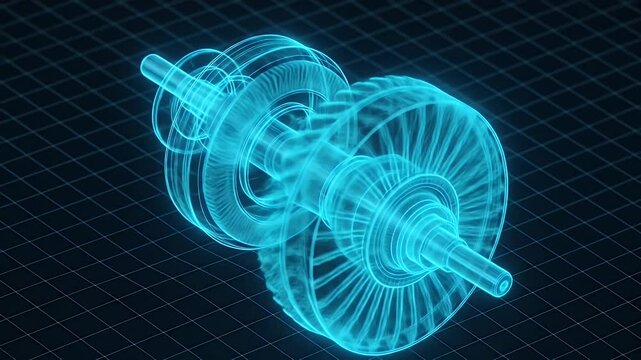 Rotating Turbine Engine Blueprint Visualization on Grid - Engineering Technology