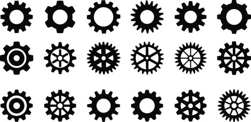 Gear Cog Icons Set: Engineering, Mechanism, Settings, Industrial Symbols