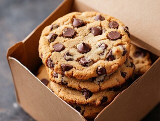 Stack of Chocolate Chip Cookies in a Brown Box