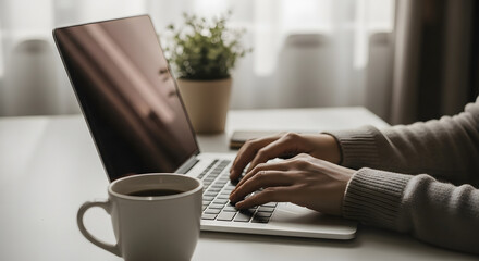 Woman Using Laptop in Cozy Workspace