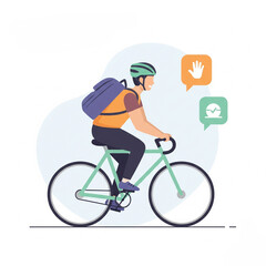 Flat Style Smiling Delivery Man Riding Bicycle with Backpack Illustration