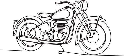 Fototapeta premium Continuous line art drawing of retro vintage motorcycle, classic old motorbike in minimalist style