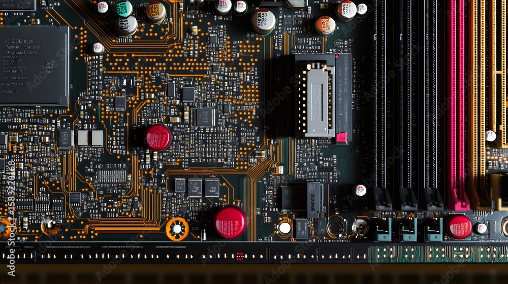 Poster close-up view of a circuit board with intricate components.