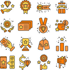 Exclusive Customer illustration set. Includes of service, reward, priority, luxury, access, support, and More. Vector flat color collection	