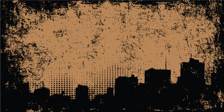 Abstract grunge city skyline silhouette with a dramatic urban sunset - Powered by Adobe