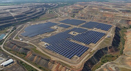 Large Solar Power Plant with Multiple Solar Panel Arrays in Open Mining Area