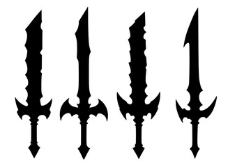 Silhouettes of Decorative Blades, Black Color Isolated on White Background