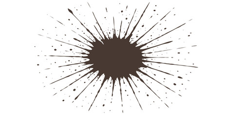 Black ink splatters form a grungy, artistic pattern with decorative drops and star-like elements