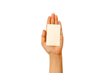 A white card held in hand and a transparent background