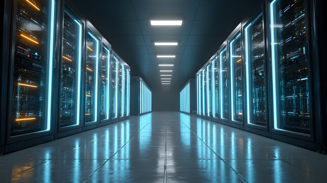 server data room center. rendering 3d scenes.	
