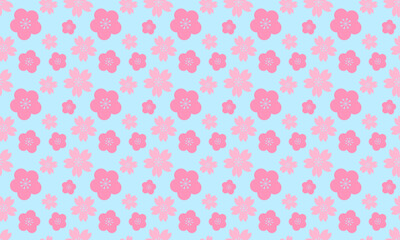 Cute Pink Japanese Cherry Blossom on Blue  BackgroundSeamless Vector Pattern for Stationery, Washi Paper, and Creative Paper Design