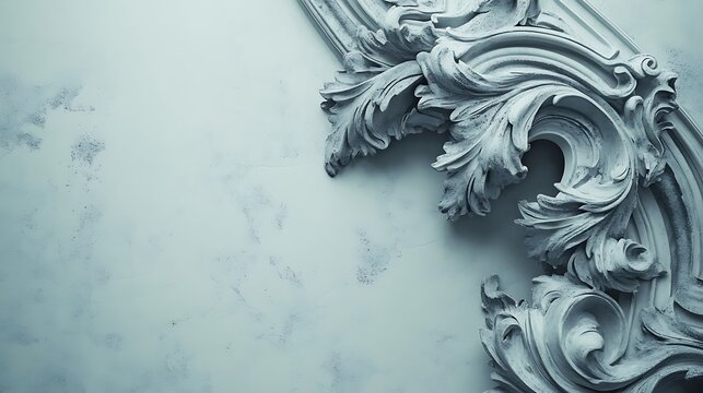 Ornate plaster molding against a light gray background