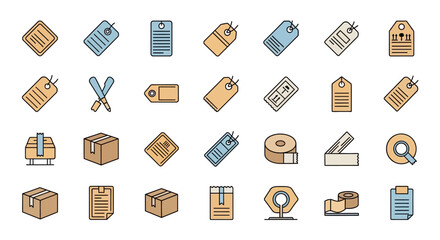 Fototapeta premium Flat Line Icons for Packaging and Shipping Labels