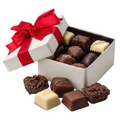 Assorted chocolates in gift box isolated on transparent background