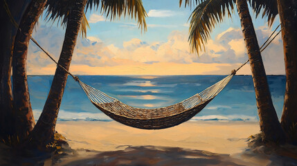 hammock between palm trees beach background for summer