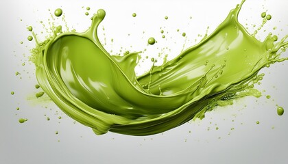 realistic splash of green tea or matcha isolated on white background generative ai