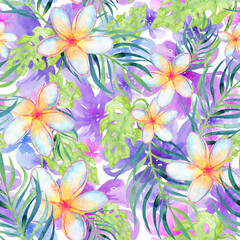 Obraz premium Floral seamless watercolor tropical vintage pattern