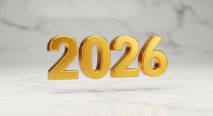 Golden 2026 numerals against a marble background, celebrating the future.