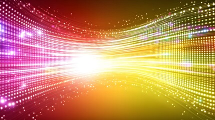 Dynamic abstract design with radiant colors and glowing dots.