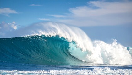 Crashing Ocean Wave with Blue Sky Powerful Nature Scene