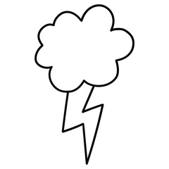 Hand drawn doodle cloud and lightning on white background.