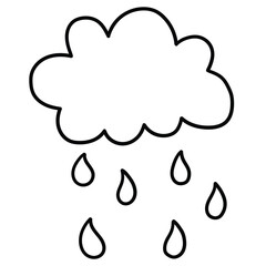 Hand drawn doodle cloud and rain on white background.