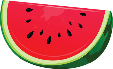 Red watermelon slice with green rind and black seeds vector isolated on a transparent background