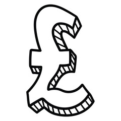 Hand drawn doodle pound sterling sign on white background.