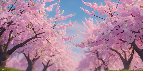 Serene Cherry Blossom Trees Creating a Floral Walkway

