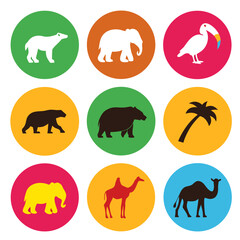 Obraz premium Colorful animal icons silhouette collection