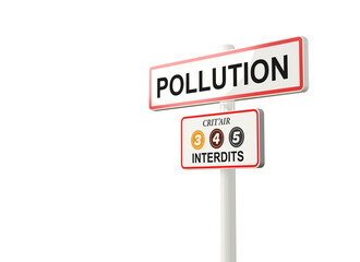 panneau de ville qui interdit l'accès a certain véhicules polluant selon leur catégorie crit'air - rendu 3D	
