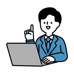 オンラインで会話する笑顔のビジネスパーソン男性のイメージイラスト素材