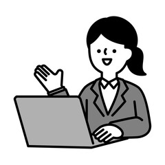 オンラインで会話するスーツのビジネスパーソン女性のイラスト素材