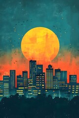 The city skyline in the twilight glow