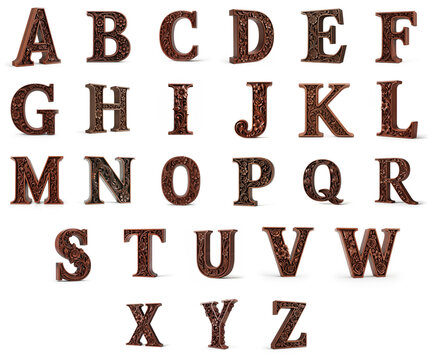 Ornate Carved Wooden Alphabet Set