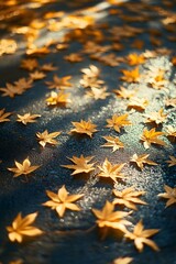 The golden fallen leaves path under the sunshine