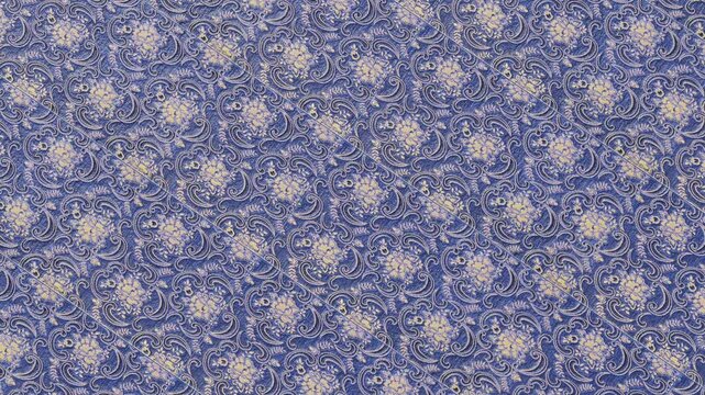 Blue repeating ornamental pattern in tile format.