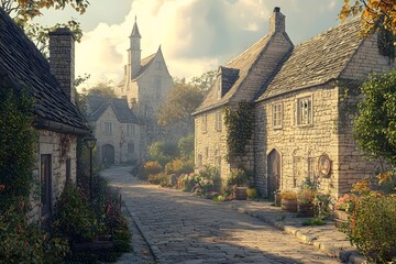 The ancient village stone houses under the sunshine