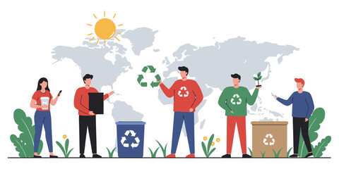 Fototapeta premium Global environmental awareness concept with diverse people promoting recycling and sustainability