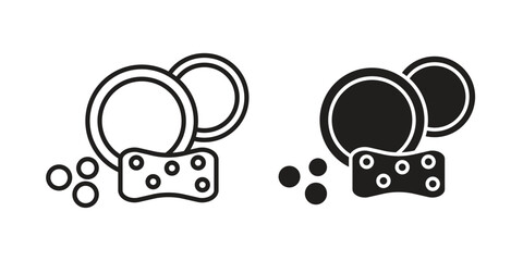 Washing dishes icon in flat and liner trendy style for app ui designs