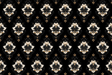 Damask Pattern: A repeating pattern, each motif radiating sophistication, in a sophisticated design with an ebony backdrop