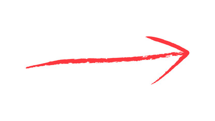 Red brush stroke arrow pointing right isolated on transparent background