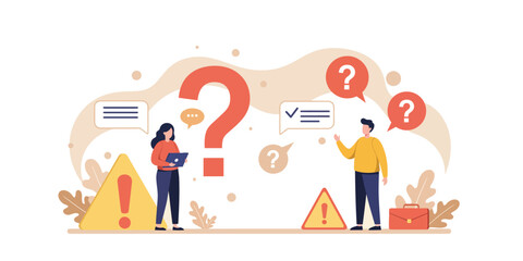 Team discussion on problem solving with question and exclamation marks