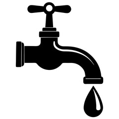 Depiction of a faucet with water drop silhouette vector illustration
