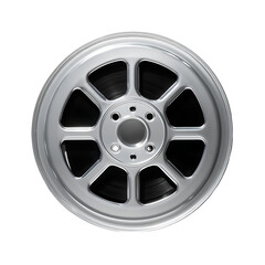 Silver alloy wheel with black accents and five spokes